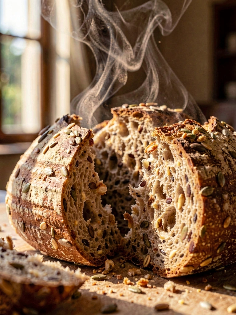 Textura de pan integral artesano