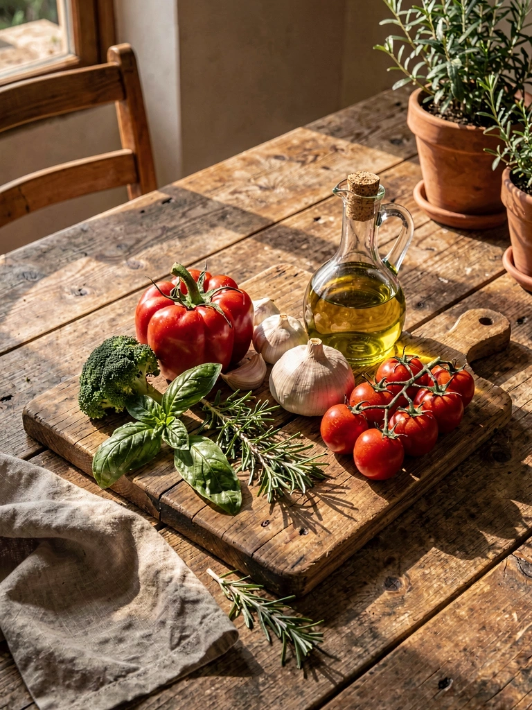 Ingredientes frescos organizados